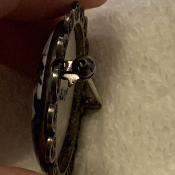 Vintage Signed Delft Blue Windmill Brooch Porcelain Scenic Pin Holland - Picture 4 of 6